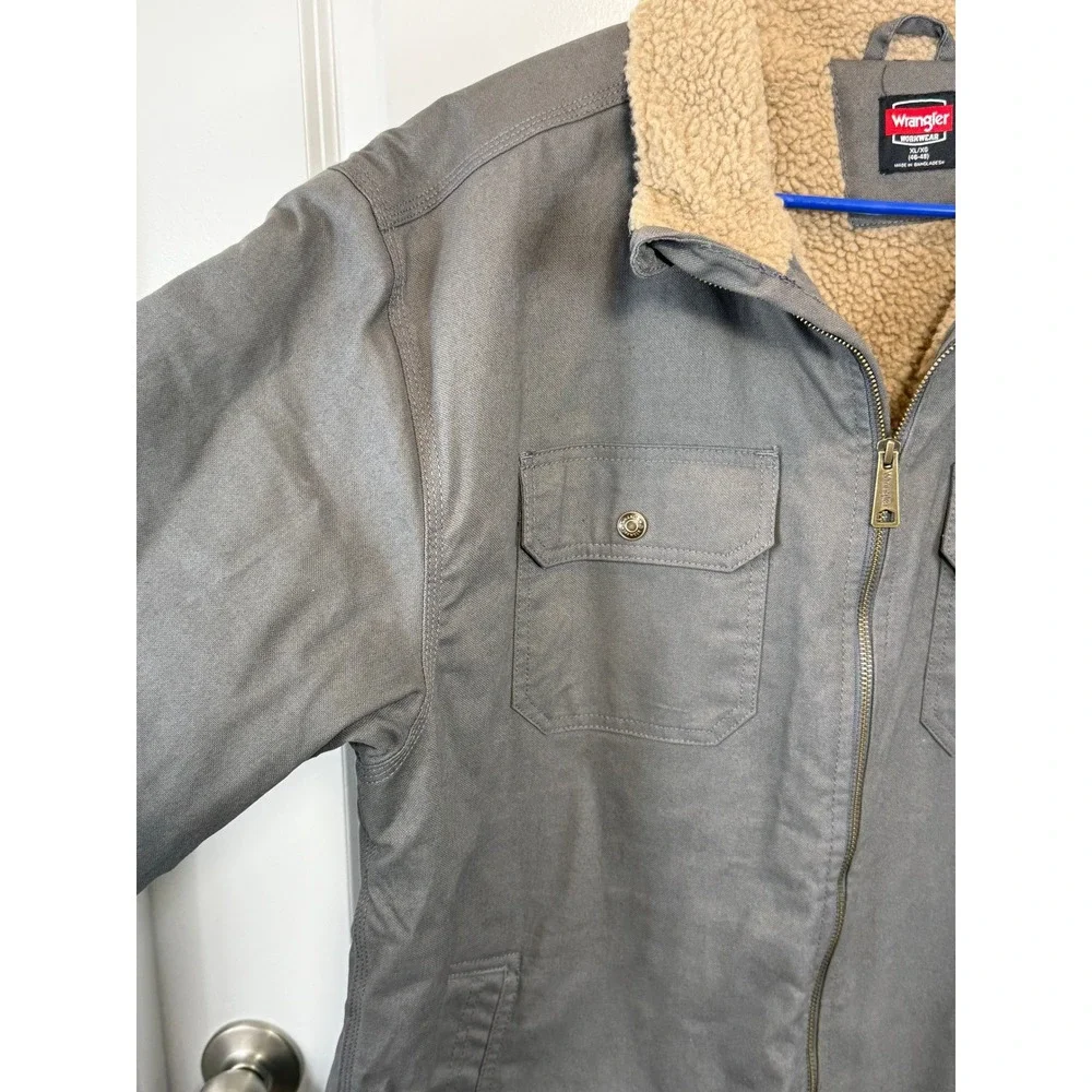 NWT Wrangler Workwear Mens XL Sherpa Jacket Grey Cotton Canvas Zip Carhartt Coat